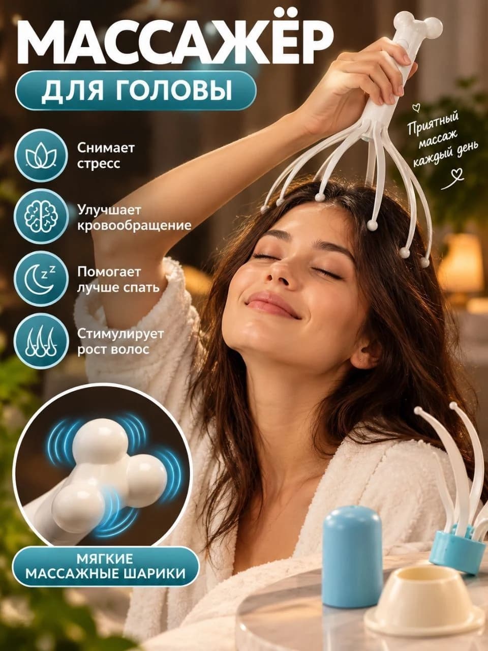 Массажёр для головы и кожи головы 2 в 1