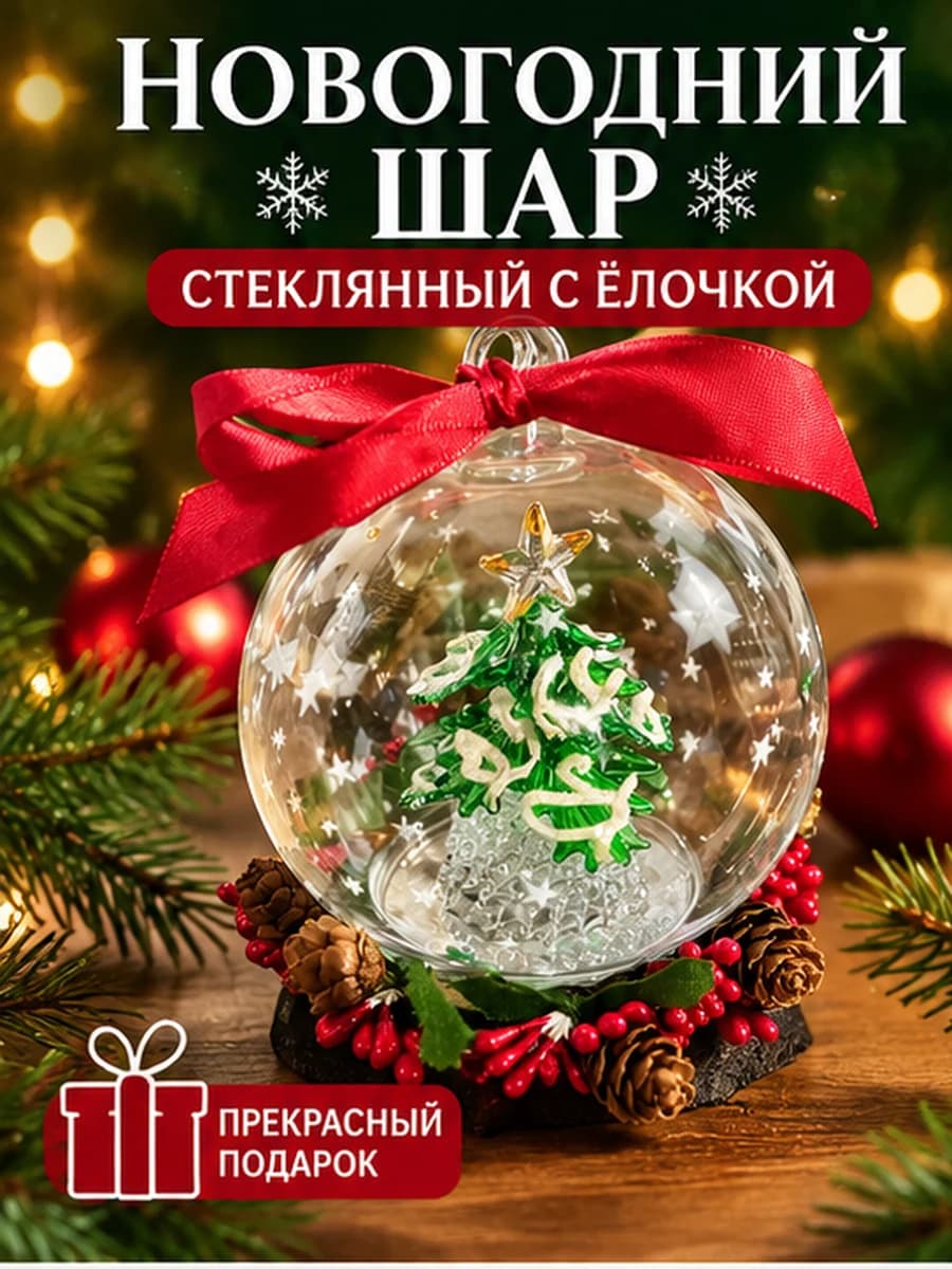 Новогодний декоративный стеклянный шар с ёлочкой