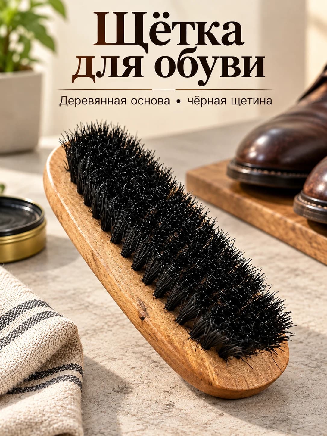 Щётка для обуви с деревянной основой