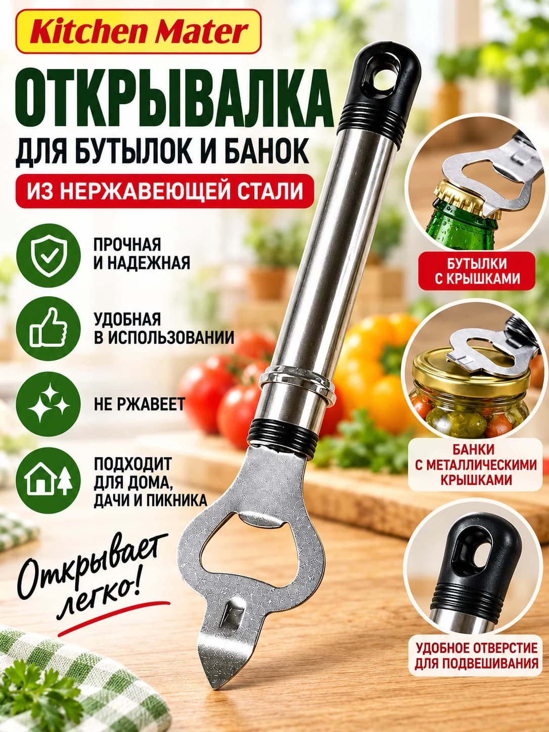 Многофункциональный открывалка для бутылок и банок, дополнительное фото 4