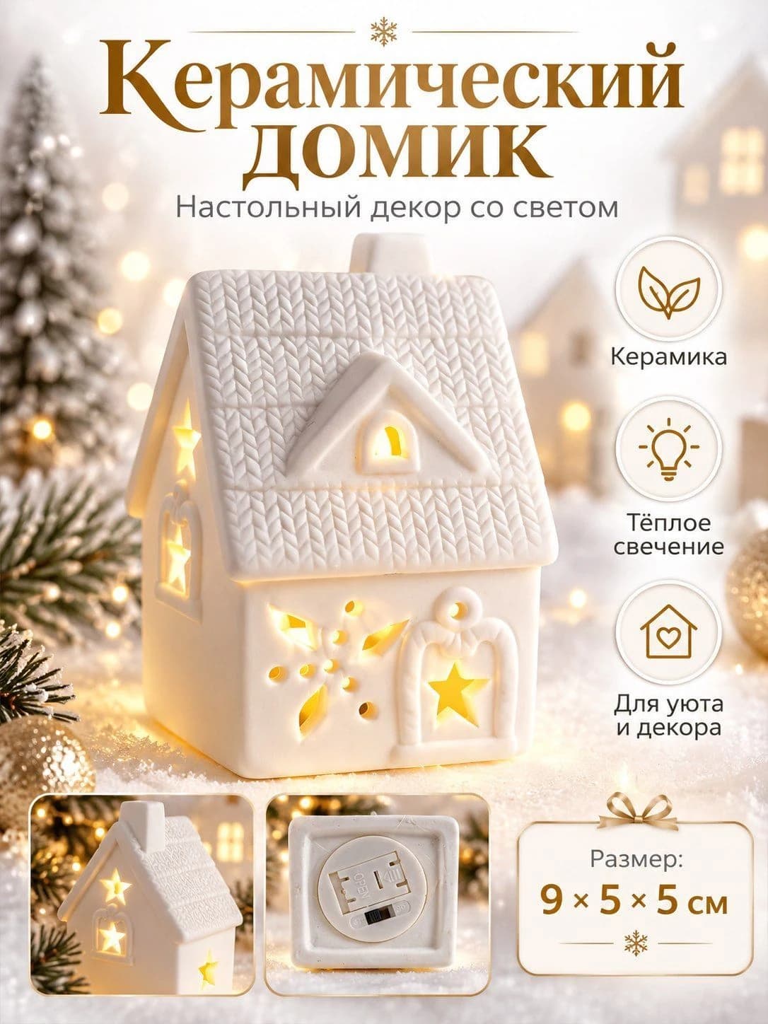 Керамический домик со светодиодной подсветкой